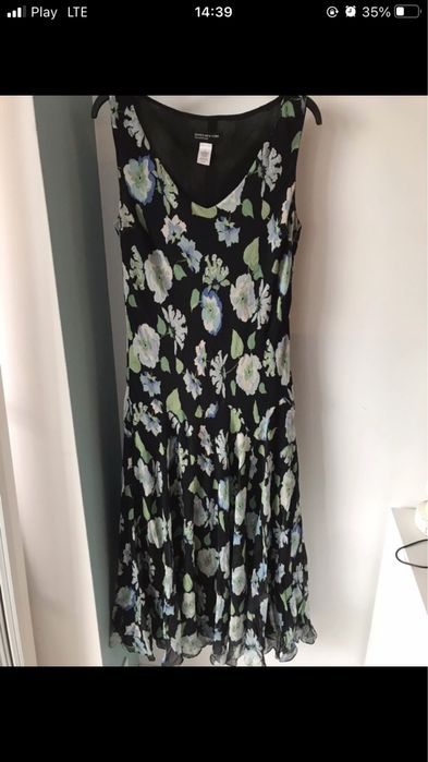 Sukienka w kwiaty maxi 46 4xl 3xl zwiewna granatowa