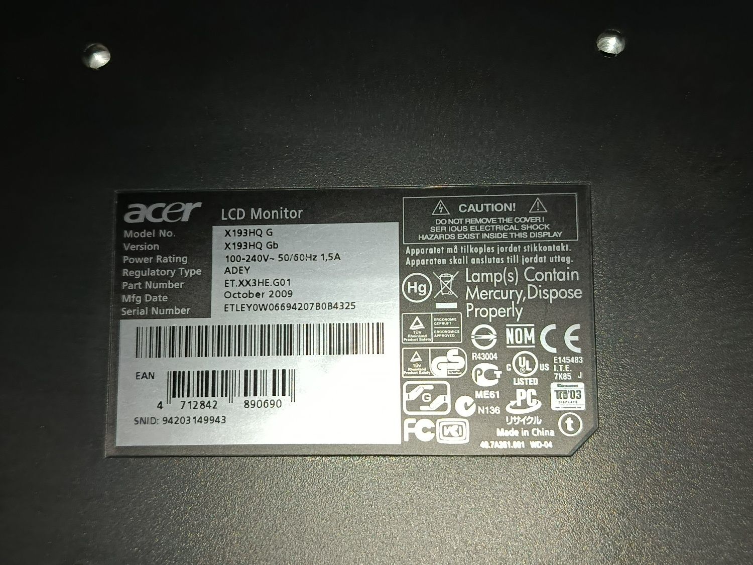 Monitor Acer de 18 Polegadas