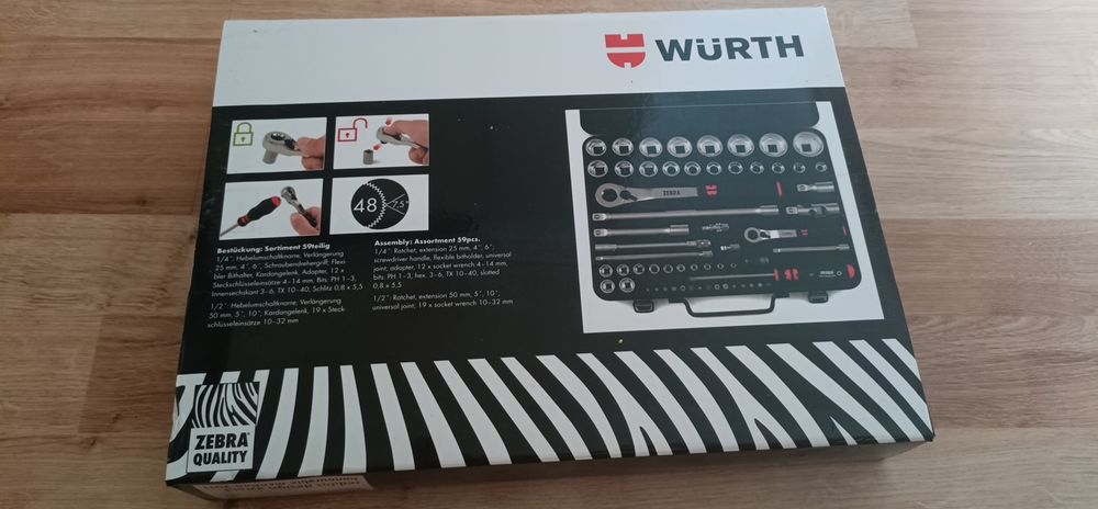 Wurth  Zebra zestaw kluczy nasadowych 1/2" + 1/4" 59 elementów.