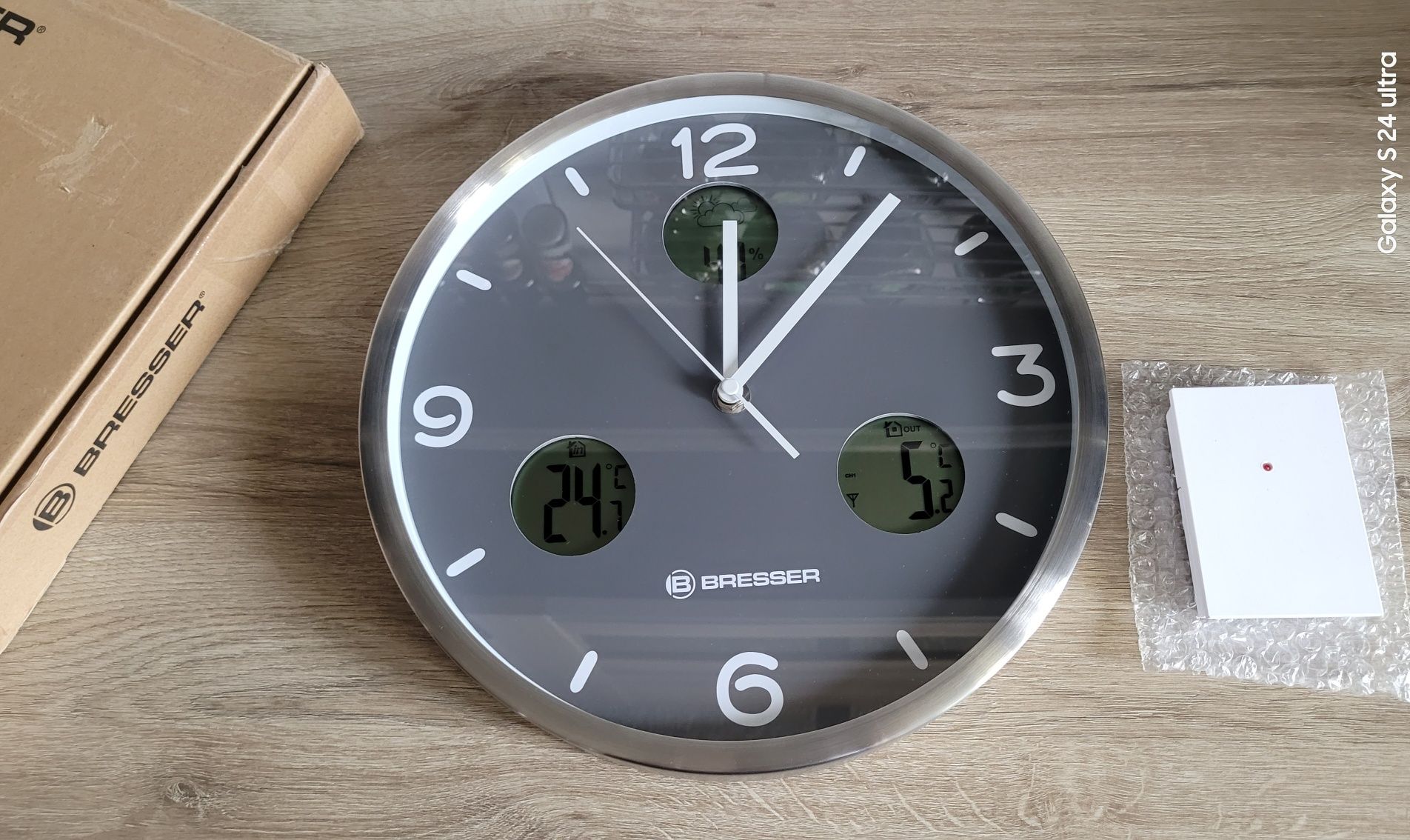 Bresser elegancki duży zegar ścienny stacja pogody My Time radiowa