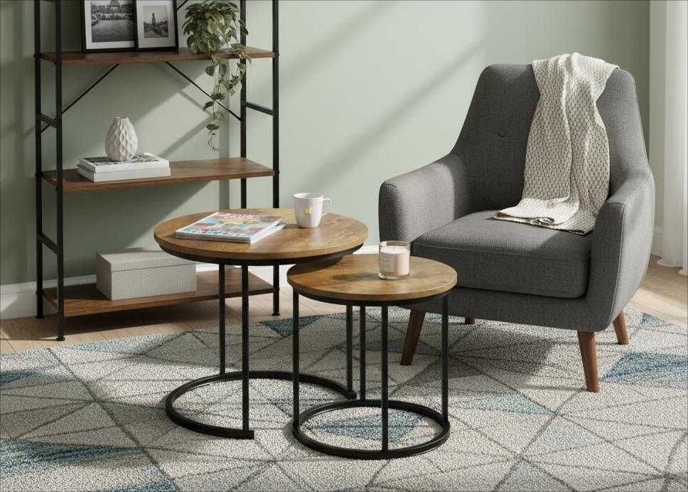 NOWY Stolik Kawowy Okrągły Ława Rozkładana Do Salonu Czarny Drewniany