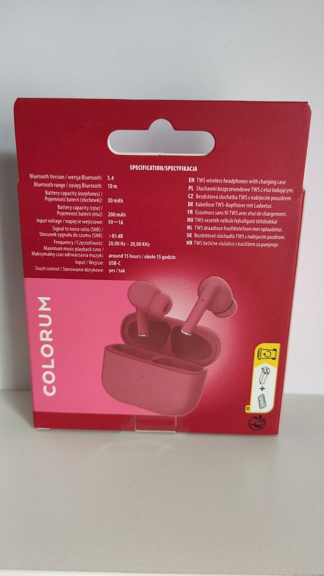 Colorum CTWS-02 Magenta słuchawki dokanałowe bluetooth