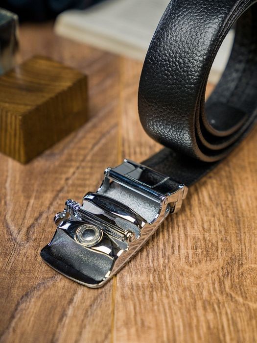 skórzany pasek męski z prążkowaną, automatyczną klamrą - rovicky 110