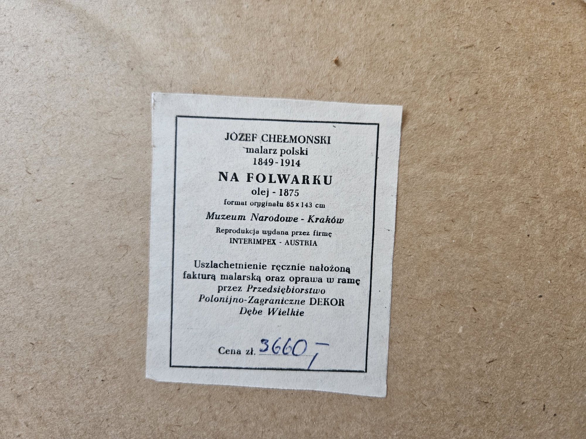 Józef Chełmoński reprodukcja obrazu "Na folwarku" z roku 1875.