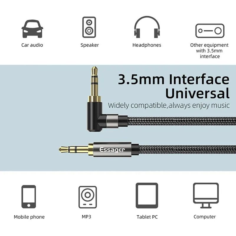 Essager Аудиокабель AUX 3.5 мм.HI -FI. 1.5 метра.