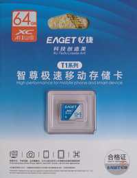 Карта памяти Eaget MicroSD 64Gb для смартфона, видеорегистратора