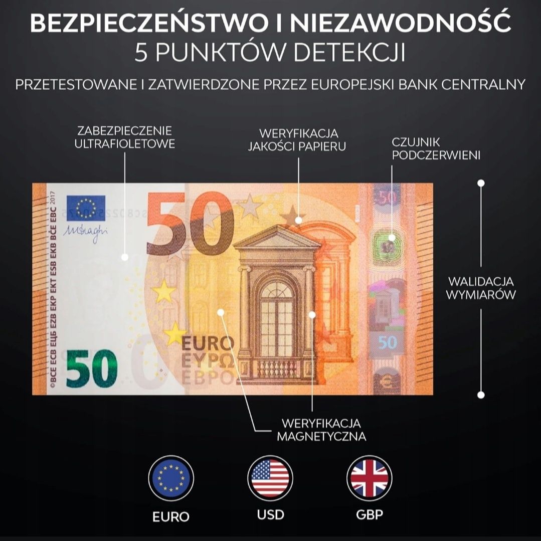 Detektor wykrywacz fałszywych banknotów Zenacasa AL-130 EURO USD GBP