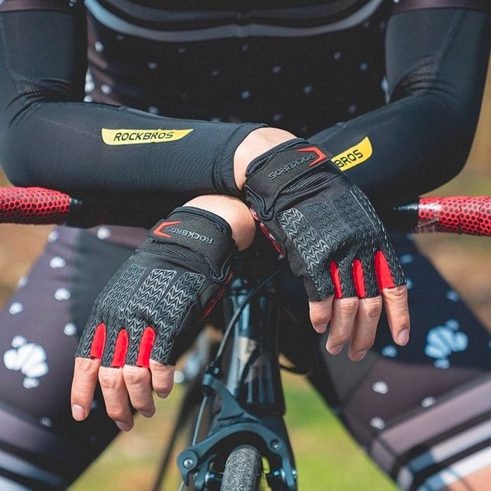 Rękawiczki rowerowe Rockbros L z wkładkami żelowymi czarno-czerwone