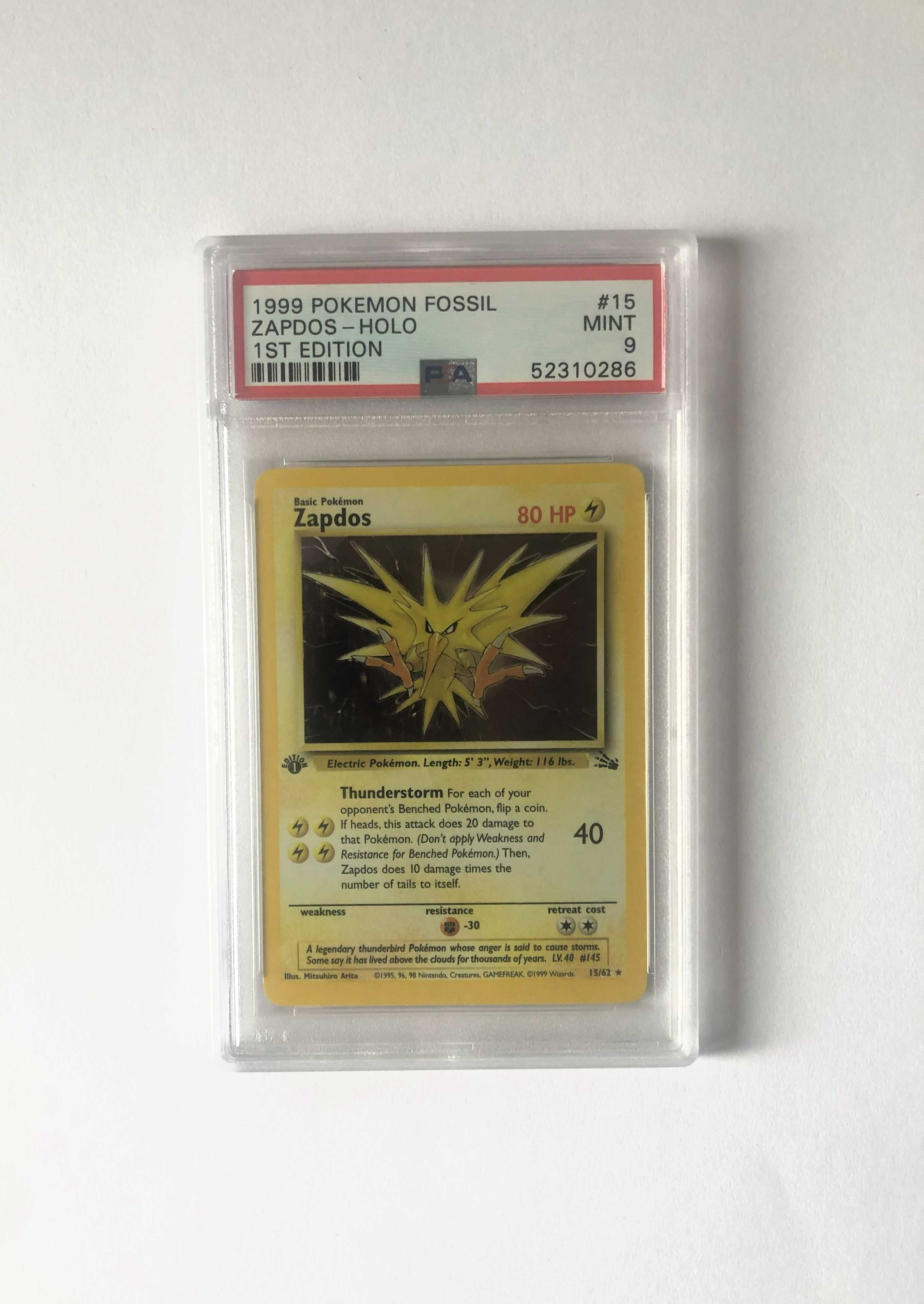 PSA 9 Pokemon Zapdos Holo 1999 Fossil 15/62 1st edition Rare Mint