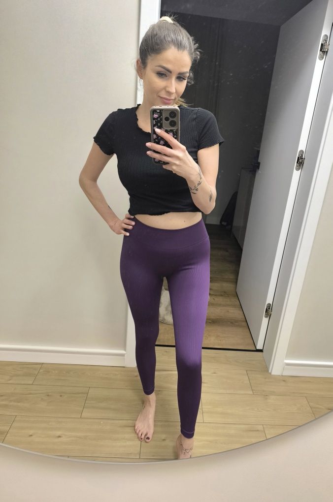Legginsy prążkowane bezszwowe S/M nowe push up fiolet