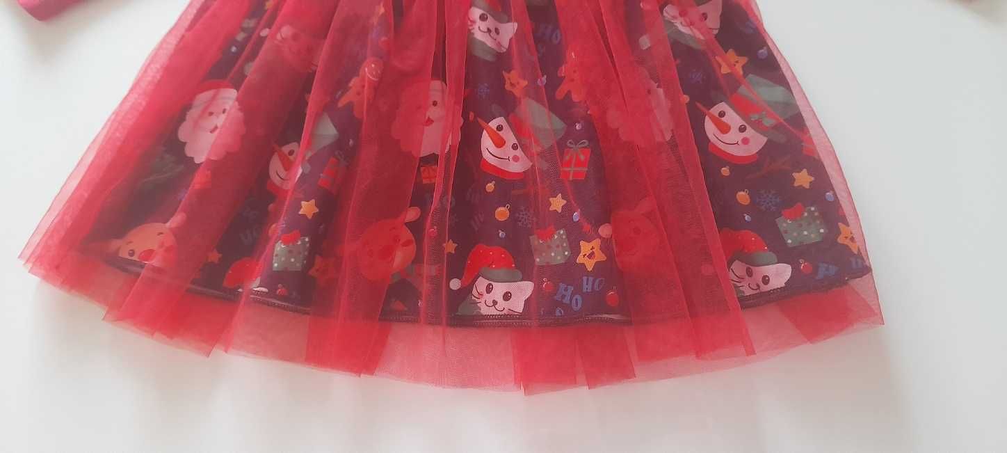 Czerwona sukienka na święta sesję świąteczną dziewczynki rozm 68 74