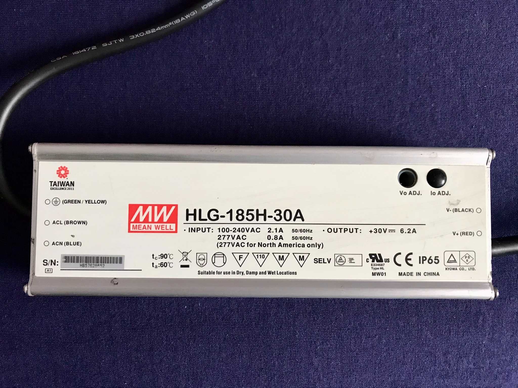 Sterownik LED, Transformator LED Mean Well HLG-185H-30A 186 W 6.2 A