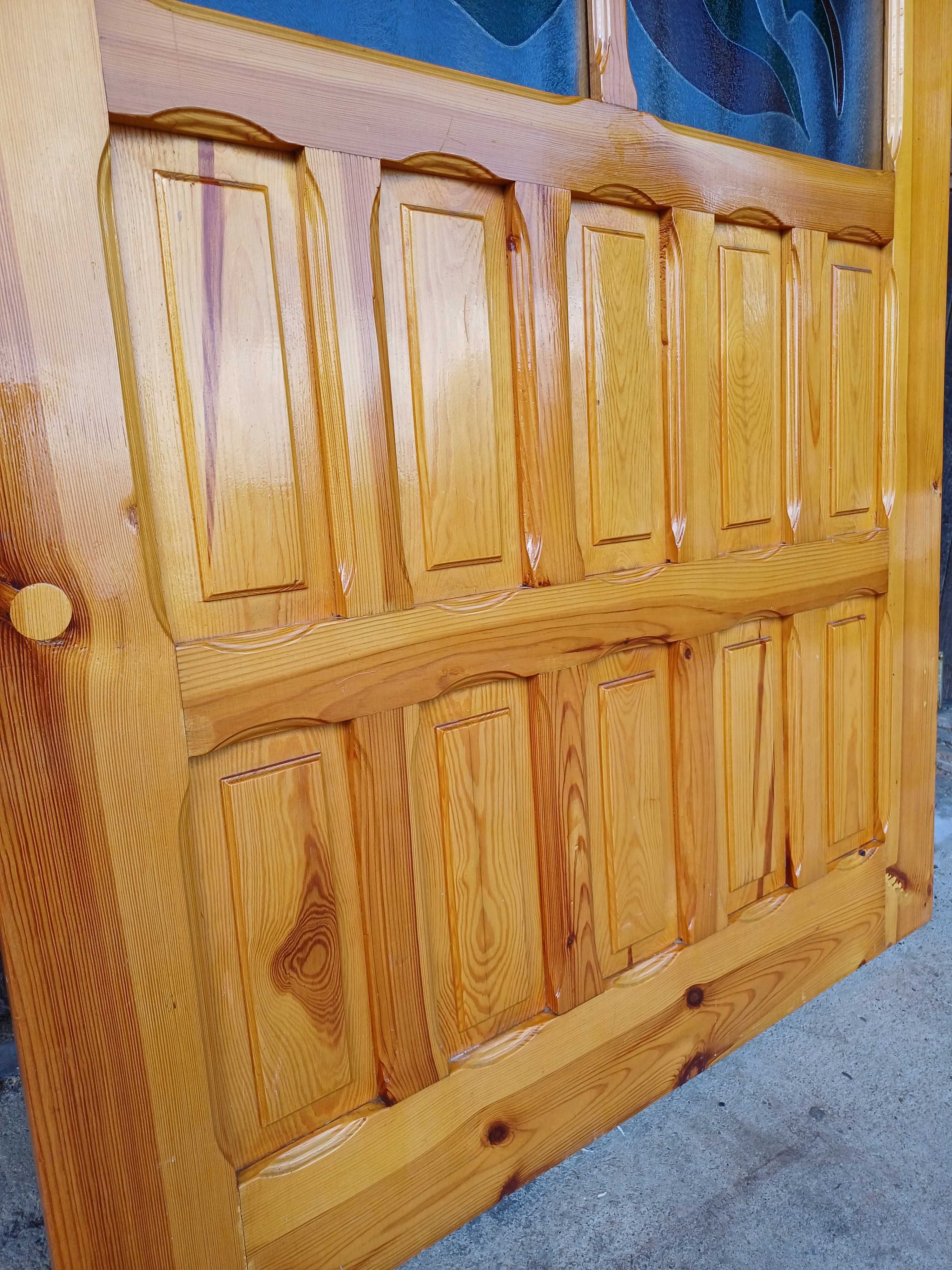 Drzwi drewniane z witrażem 100 cm