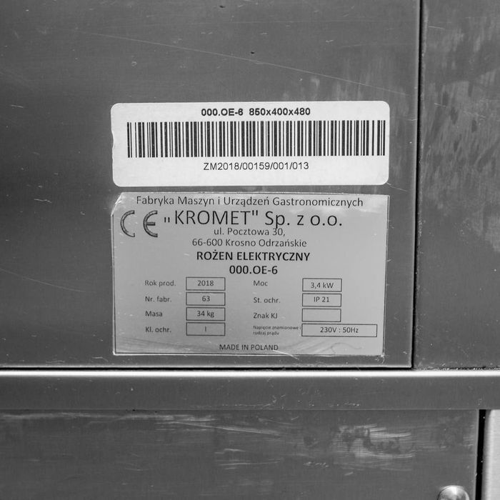 Rożen elektryczny KROMET 000.OE-6 z szafką grzewczą 000.SG-6 2018