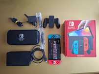 Nintendo Switch OLED + karta 256gb + etui + nakładki