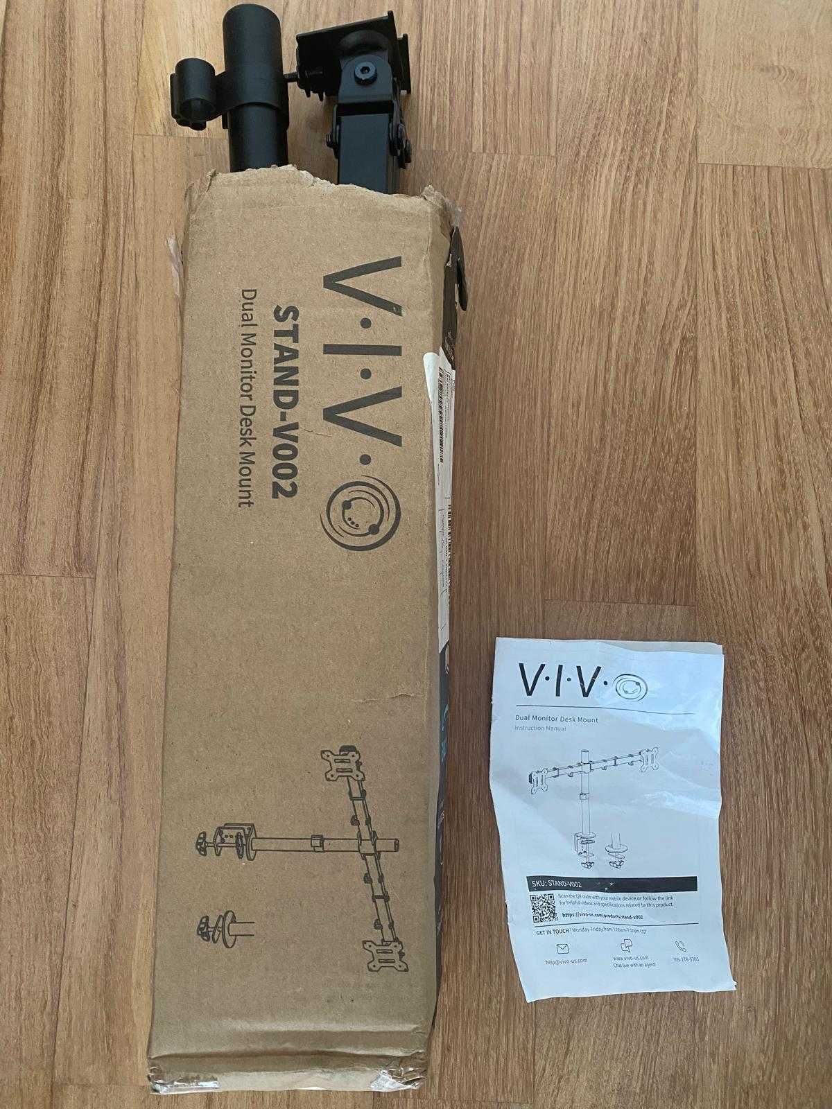 Suporte de secretária para dois monitores VIVO, de alta resistência.