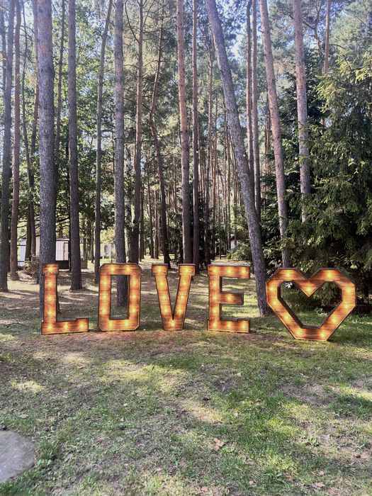 Napisy drewniane led LOVE, MIŁOŚĆ, SERCE - WYNAJMĘ