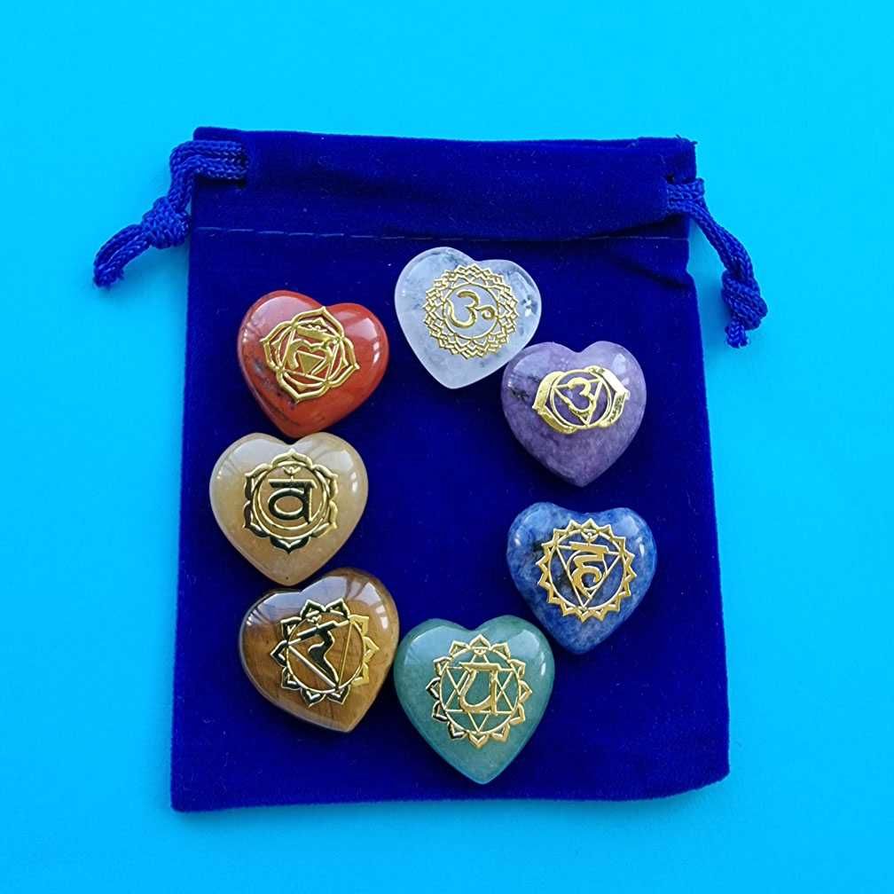 Kit 7 Pedras formato coração dos Chakras