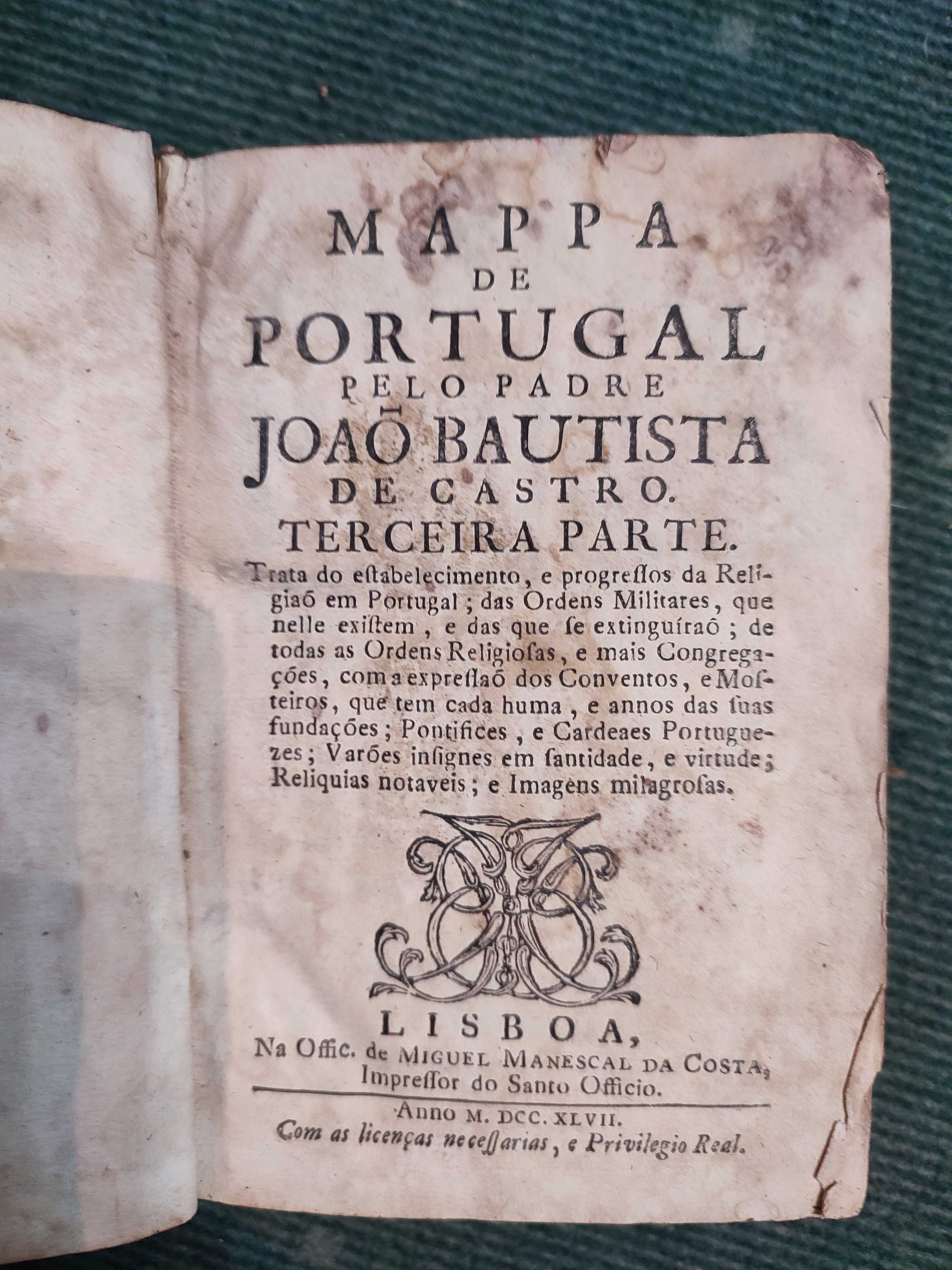 Mapa de Portugal pelo Padre João Bautista terceira parte - 1748