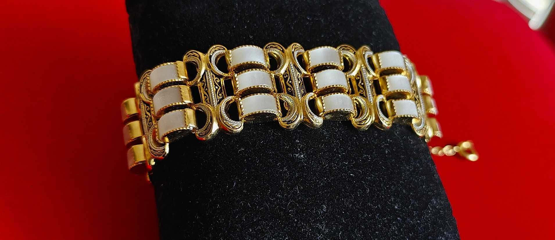 Stara Bransoletka Złoto 14k Filigran Masa Perłowa Styl Art Deco Unikat