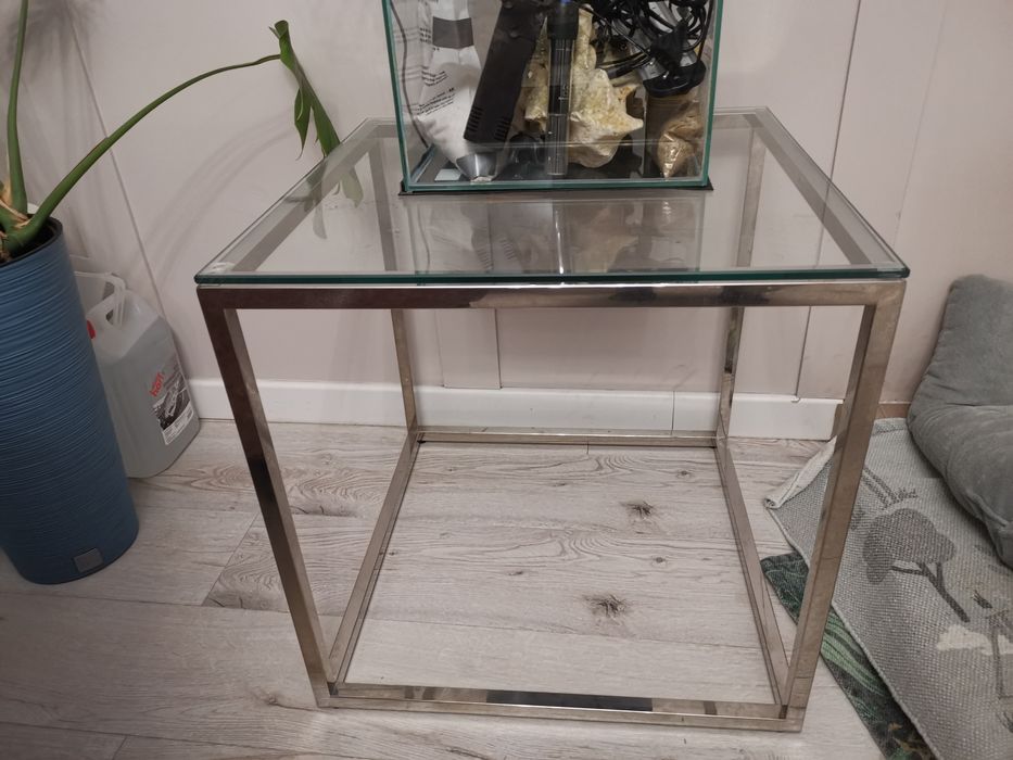 stolik szklany glamour srebrny