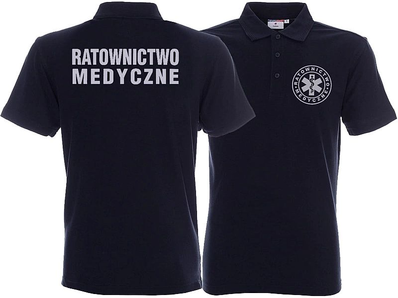 Koszulka Polo ratownicza granatowa męska odblaskowa FUNKCYJNA (L)
