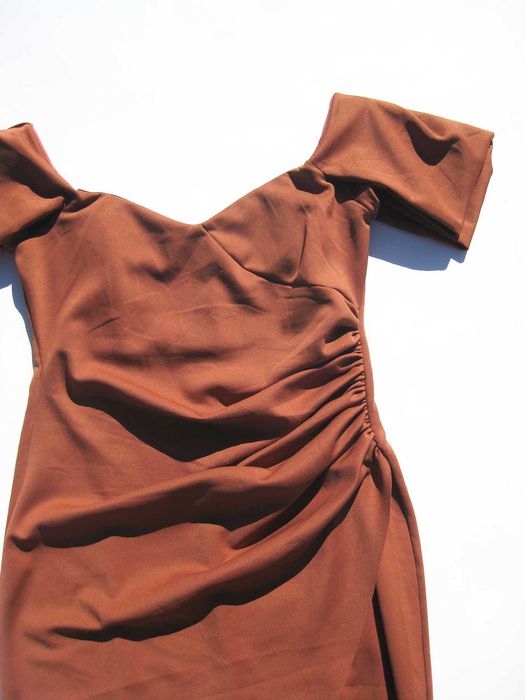 Стильное облегающее плотное платье с оборками открытые плечи ASOS XL