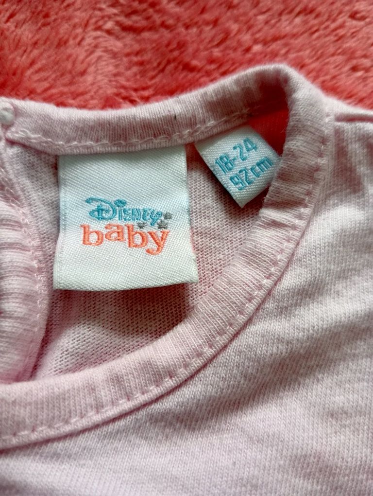 Bluzeczka, koszulka, T-shirt, krótki rękaw, różowa, Disney Baby, r. 92