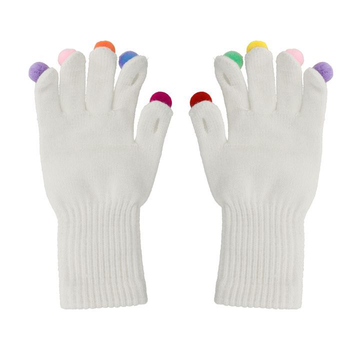 Rękawiczki Do Ekranów Dotykowych Z Pomponami Białe