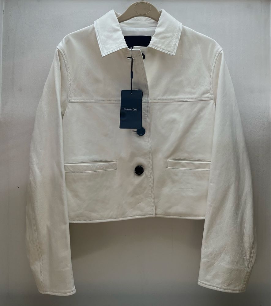 Biała kurtka ze skóry Nappa Massimo Dutti r.XS
