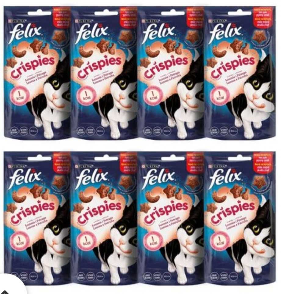 Promocja!! 8x45g Felix crispies przysmak dla kota pstrag losos Purina