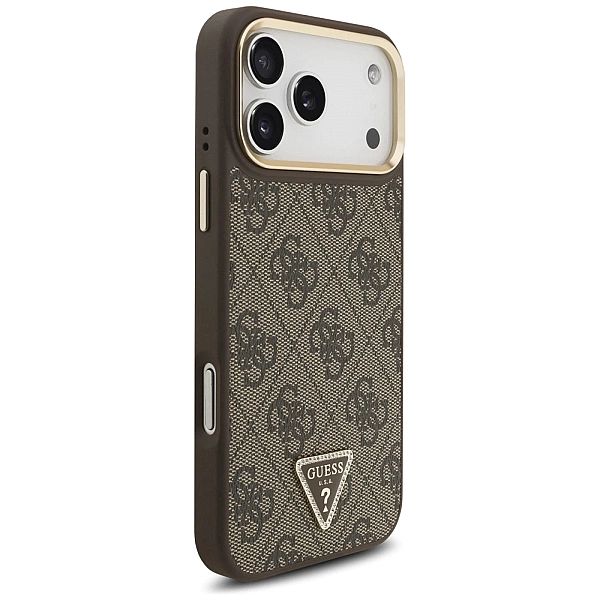 Etui Guess 4G Triangle Logo MagSafe na iPhone 17 Pro Max - brązowo-zło
