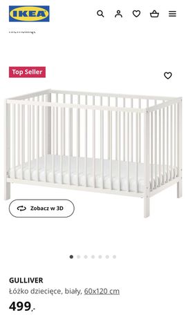 Łóżeczko drewniane Ikea GULLIVER 60 x 120 cm biały