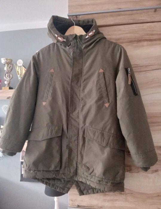 Długa kurtka zimowa/ parka khaki rozmiar duże 146/152