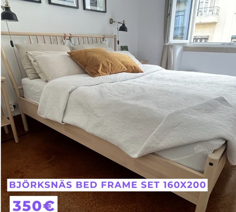 BJÖRKSNÄS Bed frame solid wood (birch) Estrutura de cama 160x200