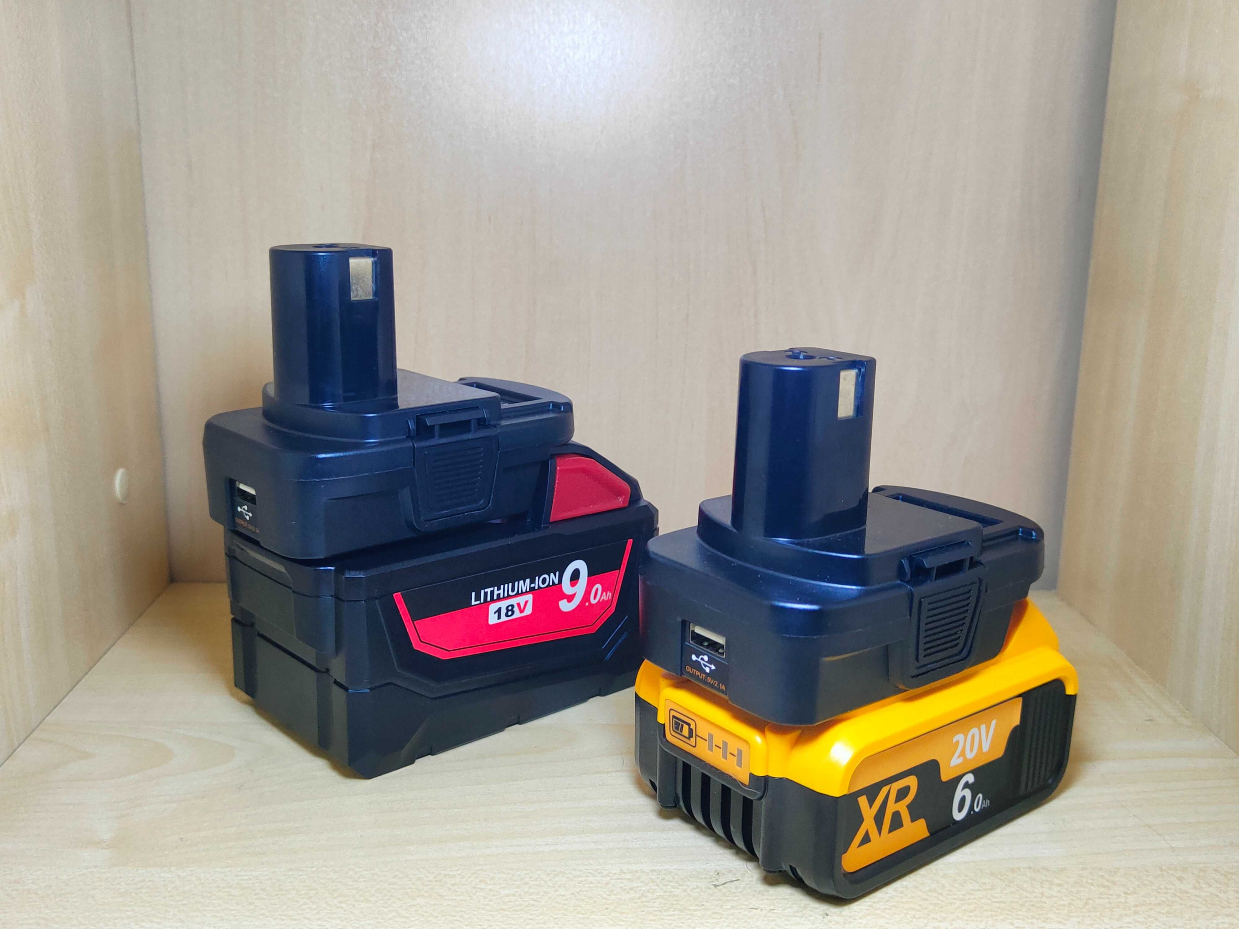 Adapter Konwerter baterii Dewalt Milwaukee na Ryobi 18V z portem USB