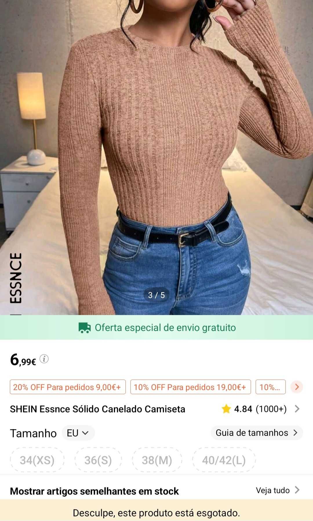 Camisola manga comprida creme Shein