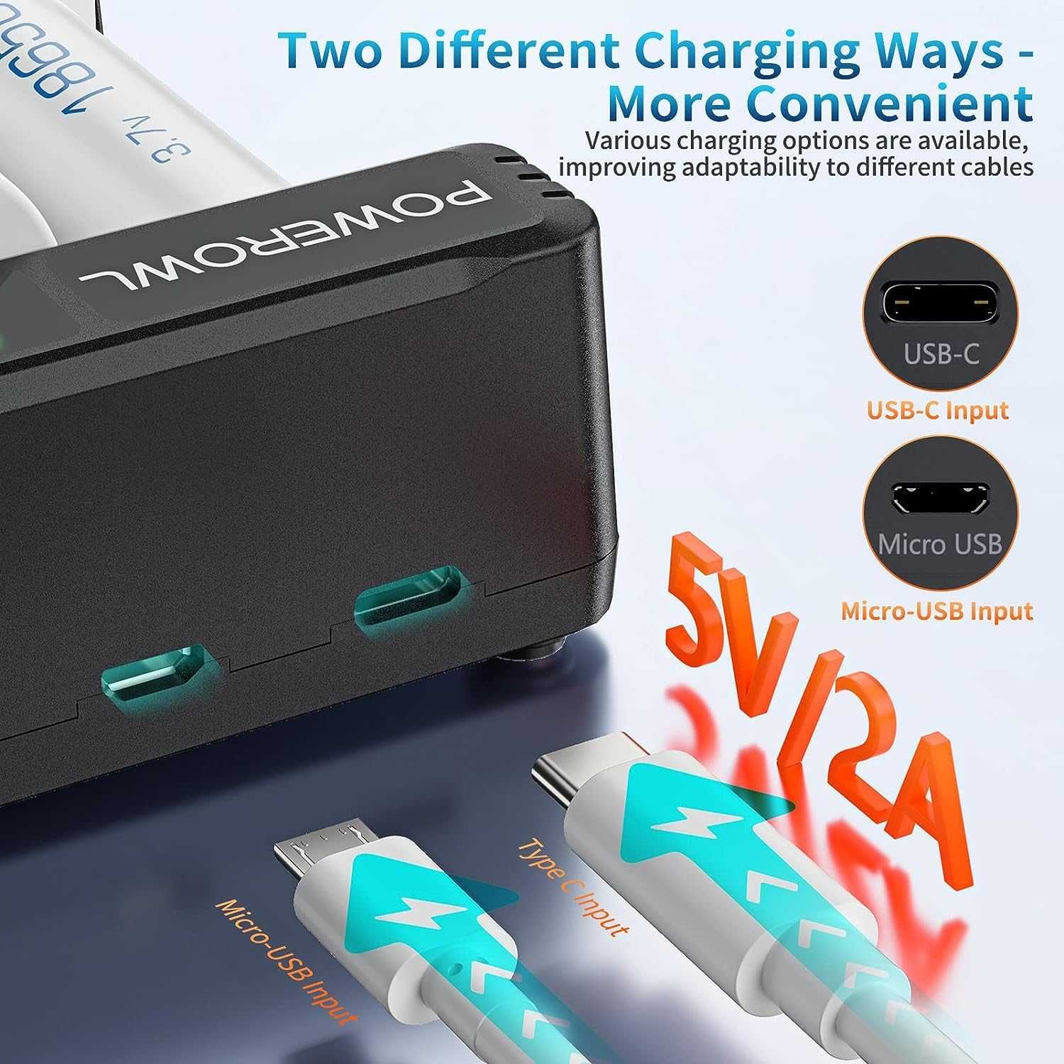 POWEROWL Uniwersalna ładowarka z akumulatorem D – 4 sztuki 10 000 mAh