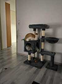 Duży wysoki drapak dla kota domek legowisko szary 96 cm