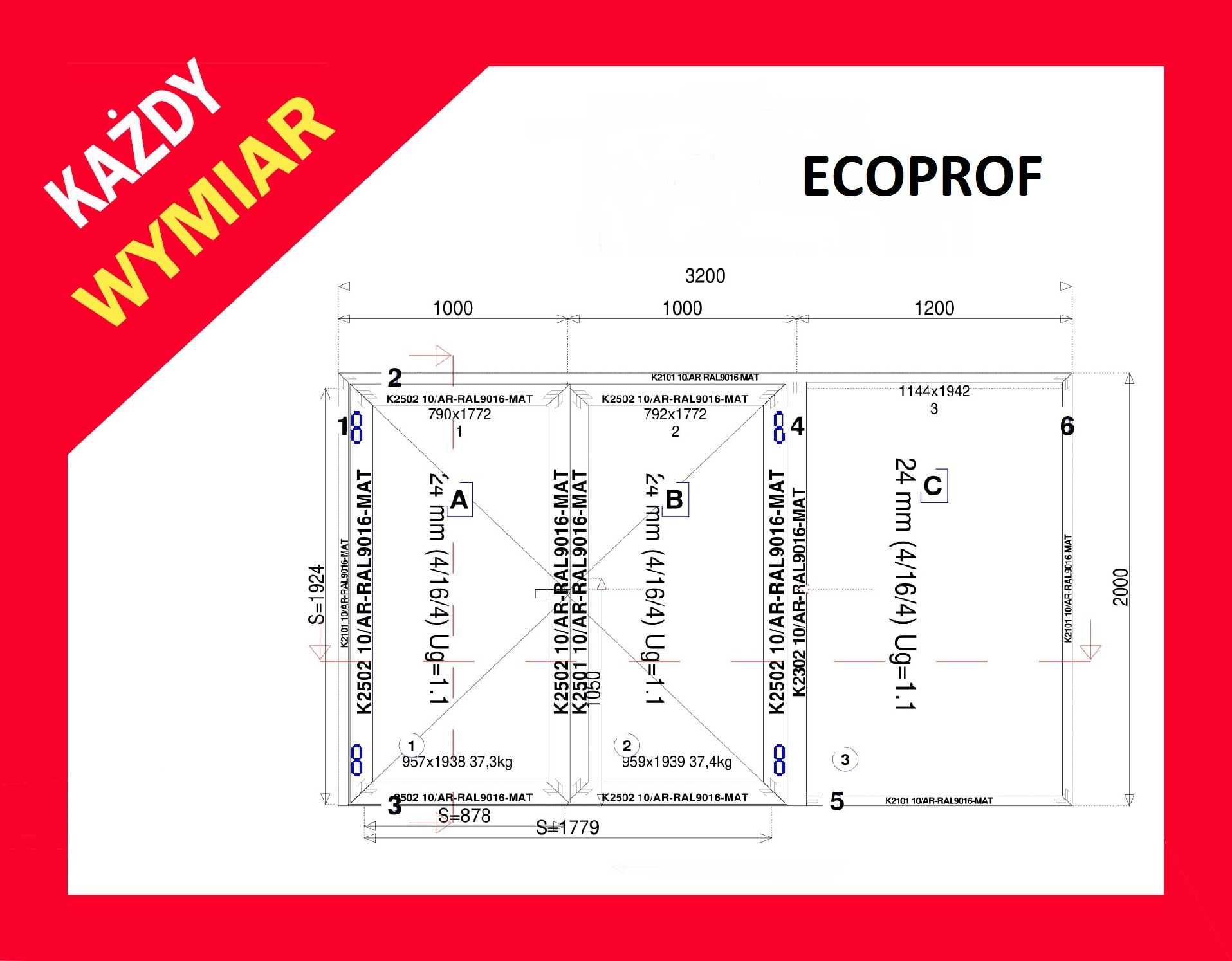 Drzwi aluminiowe przeszklone 3200x2000 Producent Każdy wymiar!