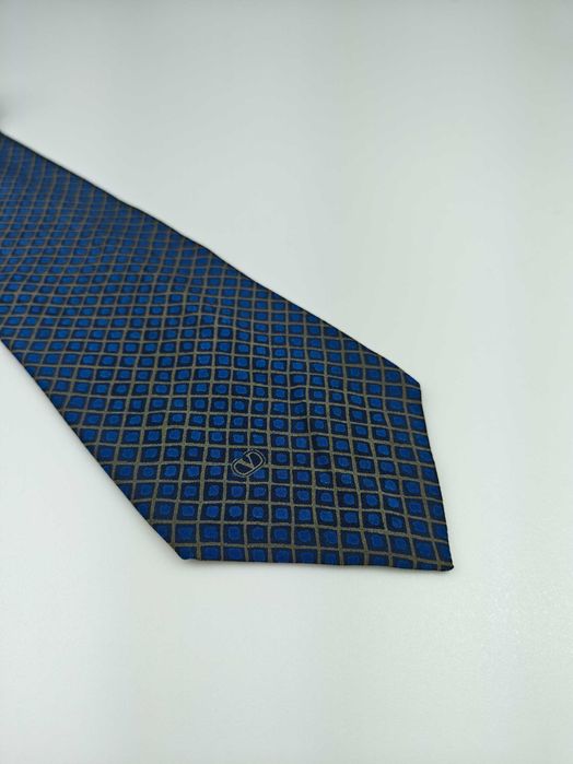 Valentino granatowy jedwabny krawat w kratkę wrz235