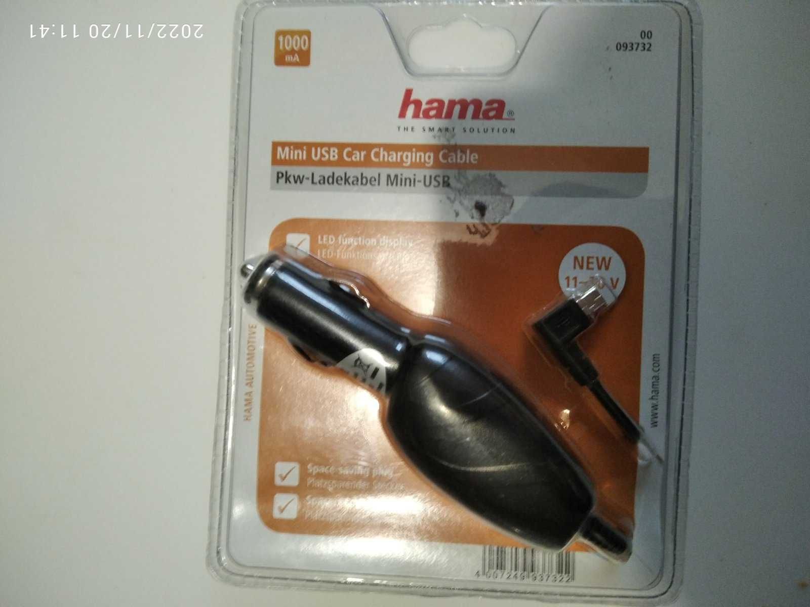Автомобільний зарядний кабель Hama із кутовим роз'ємом miniUSB, 1А