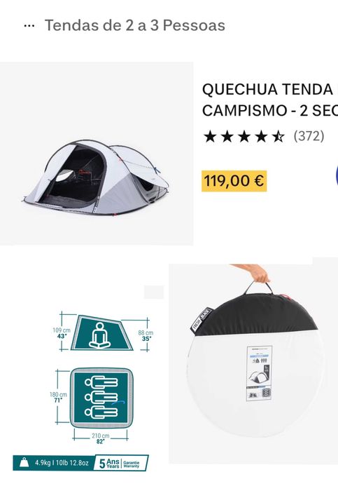 Tent Tenda de Campismo Quechua 2 Seconds (2/3 Pessoas)