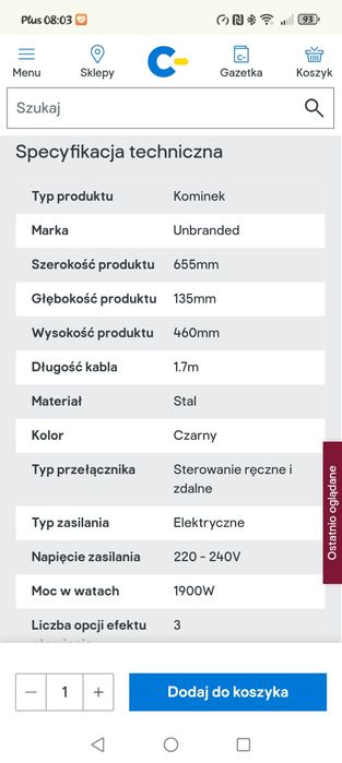 Na sprzedaż Kominek elektryczny