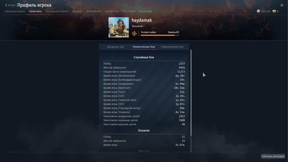 Акаунт War Thunder