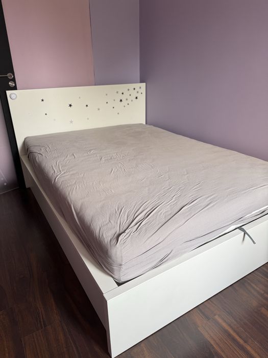 MALM Łóżko z pojemnikiem, biały, 140x200 cm plus materac