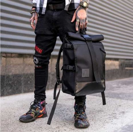 Ролл топ рюкзак мужской черный rolltop стильный городской