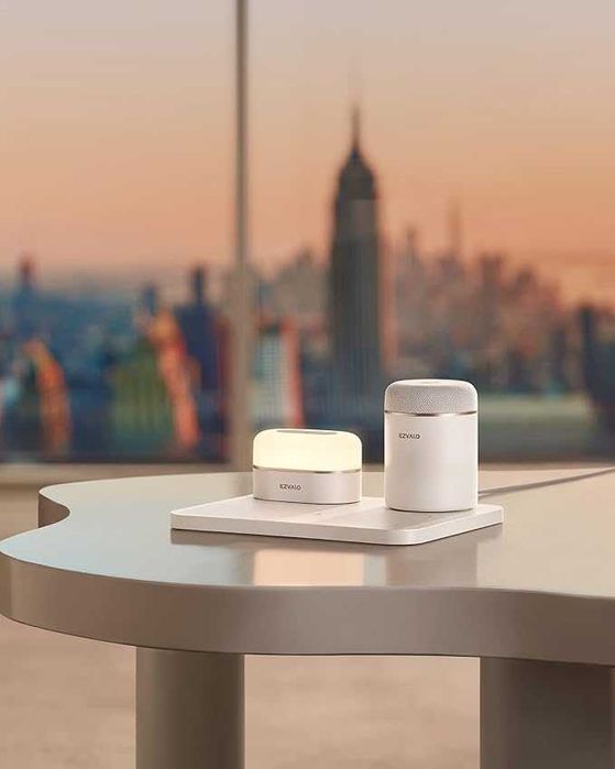 EZVALO Stacja ładująca 3 w 1, ładowarka, lampka LED, głośnik Bluetooth