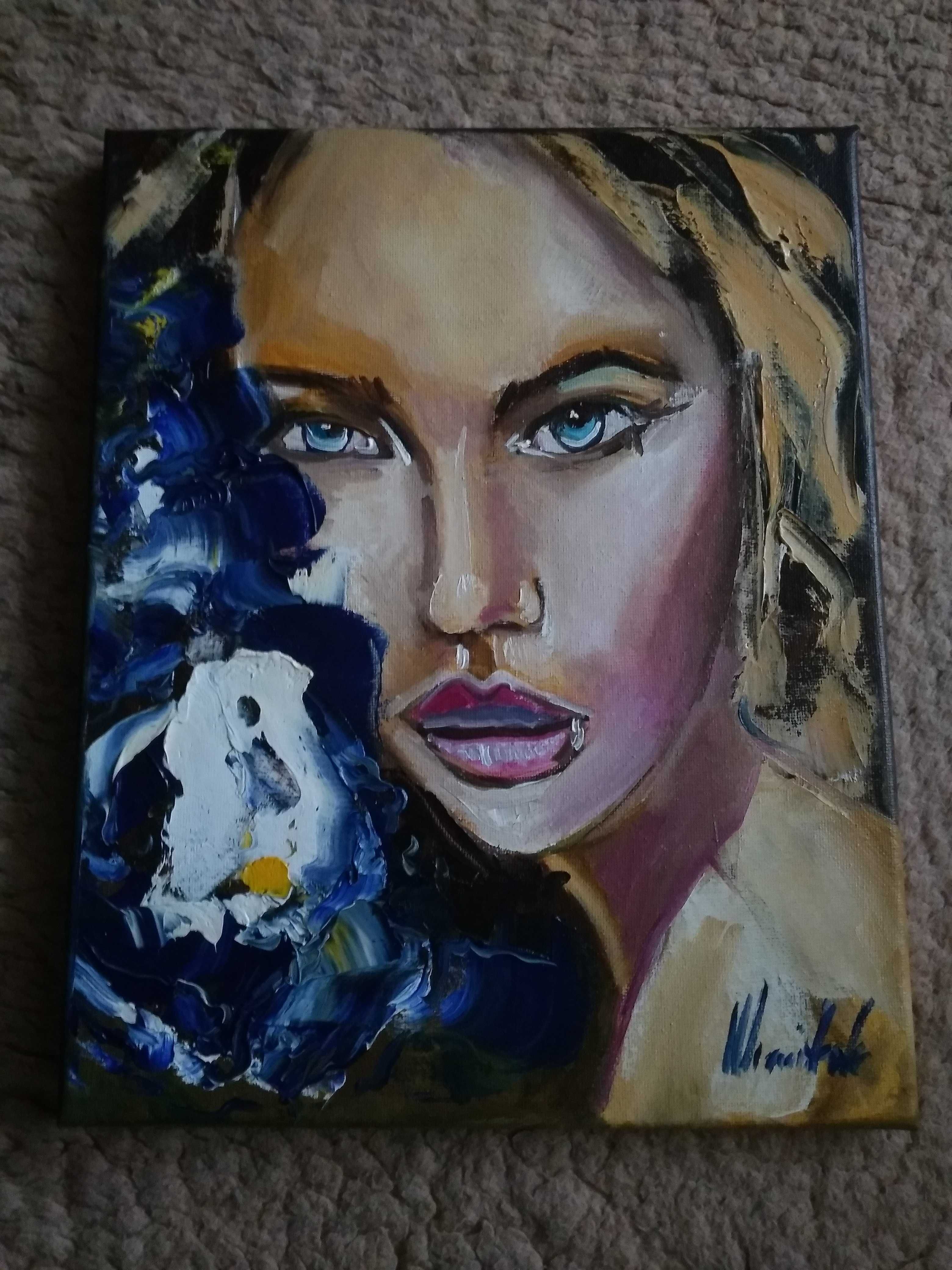 Kobieta i kwiaty - olejny obraz L.Omiotek