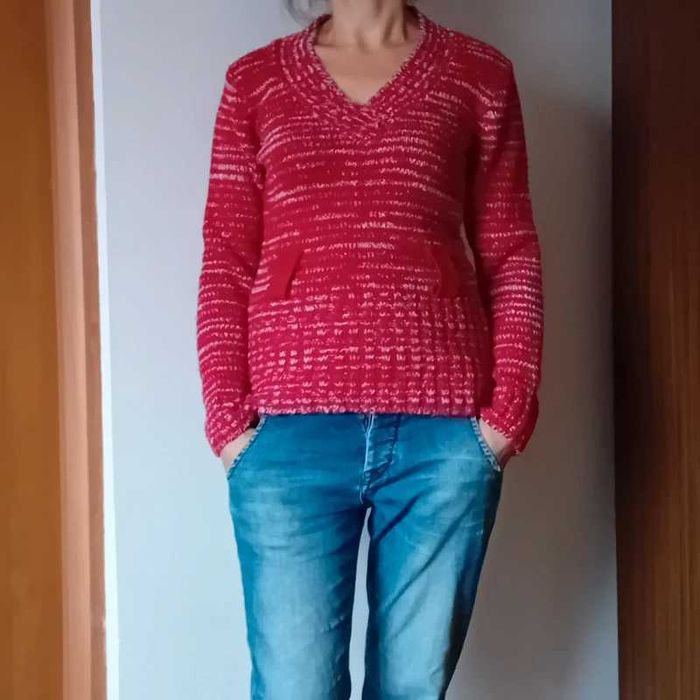 sweter gruby czerwony 36 38